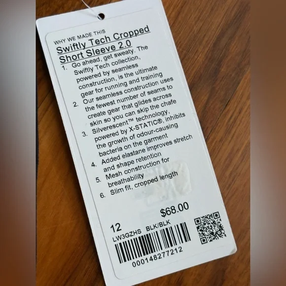 Lululemon Athletica Swiftly Tech 2.0 Cropped Tee, Black size 12, NEW - Picture 11 of 12